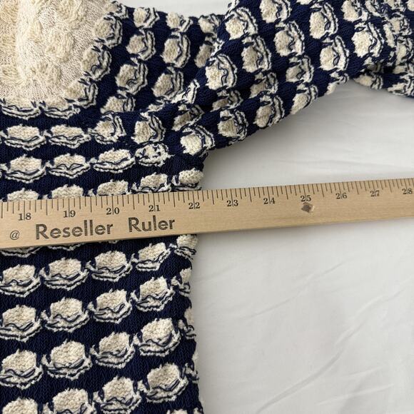 J Crew Sweater Women XL Crochet Textured Cardigan Knit Classic Money Preppy Blue - Picture 7 of 8